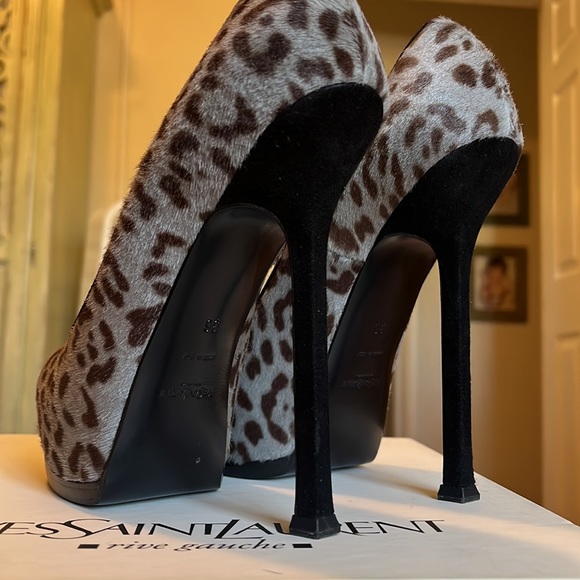 YSL Tribute Pony Hair Leopard Pump UNILEOPARD ANTHRACITE - Picture 12 of 12